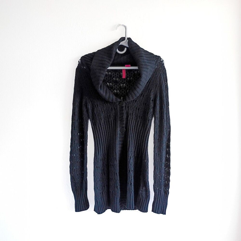 Charlotte Knit Cardigan Medium Black Button Front Open Knit Long Sleeve Sweater